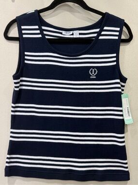 IZOD Women’s Navy White Striped Sleeveless Top Petite Large PL 100% Cotton NWT